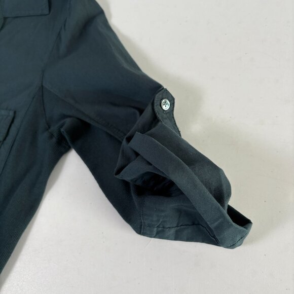 Standard James Perse Top Women M 2 Blue Green Ribbed Surplus Shirt 3/4 Sleeve - Picture 7 of 10